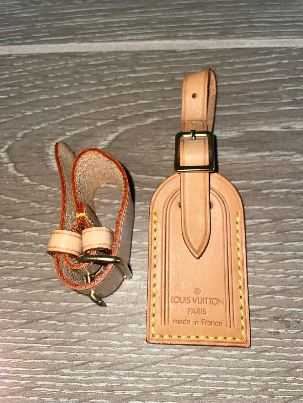 Louis Vuitton Natural Vachetta Leather Luggage Tag with Yellow Stitching